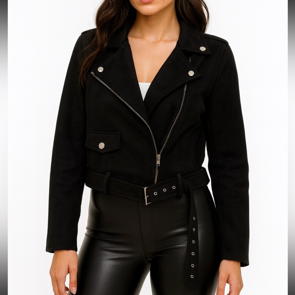 Love Tree Suede Black Women's Jacket with Belt Size Medium